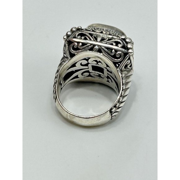 Mystic Blue Quartz Ring Size 5 Sterling Silver Ornate Raised Stone Silver 925 - Picture 6 of 10